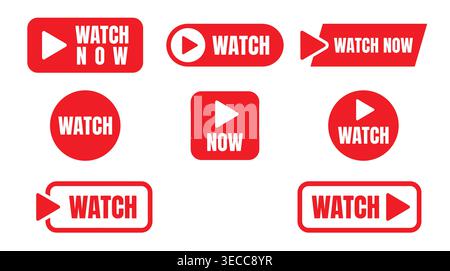 Video media button collection in a modern flat style, featuring interactive play indicators, streaming, marketing, and web playback. Stock Vector