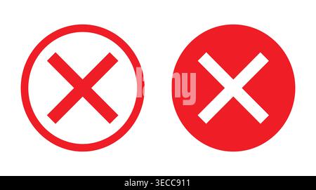 Cross mark signal icon collection in a flat vector format, showing rejection, error, denial, deletion, and negativity. Stock Vector