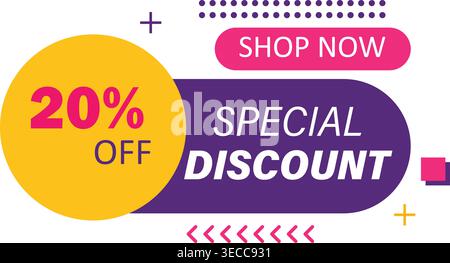 Special Discount Banner. 20 Percent Off Sale, Shop Now Promotion, Marketing Offer Vector Design Stock Vector