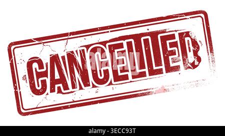 Cancelled status message rubber stamp collection in a rustic style, denoting rejection, void, disapproval, and termination. Stock Vector