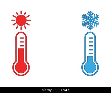 Temperature measurement icon set in a flat line style, climate control, heat, weather, cold, and thermal regulation. Stock Vector