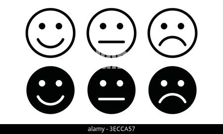 Human emotion feedback icon collection in minimalist vector format, happiness, neutrality, dissatisfaction, feedback, and mood Stock Vector