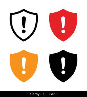 Cybersecurity risk notification icon collection, flat vector symbols of urgency, data protection, warning, and threat. Stock Vector