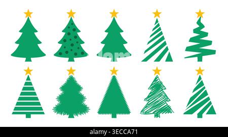 Christmas festive trees collection in a flat vector style, holidays, wintertime, celebration, nature, and evergreen Stock Vector