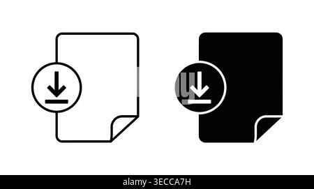 Document download file icon collection, simple linear and solid black shapes, storage, transfer, internet, user, and save Stock Vector