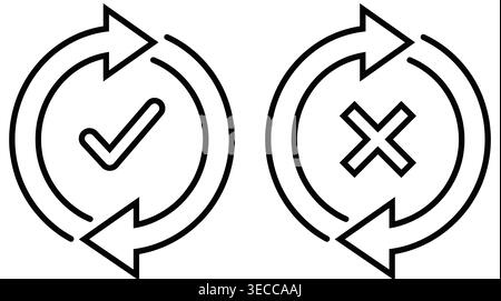 Status update and process workflow collection in a linear format featuring agreement, choice, selection, rejection, and decision Stock Vector