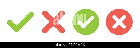 Verification and rejection symbol icon collection, modern flat vector, positive choice, negative status, right, wrong, and decision Stock Vector