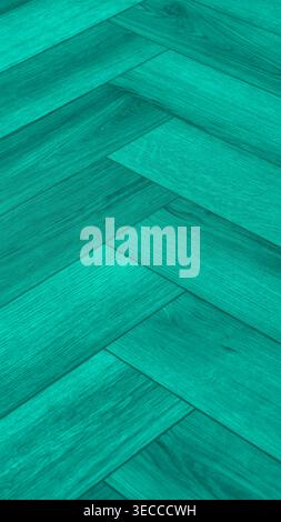 Turquoise wooden herringbone texture with teal and blue green planks, detailed grain and geometric pattern. High resolution 8K background for design Stock Photo