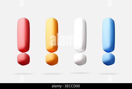 Four colorful 3D exclamation marks Stock Vector