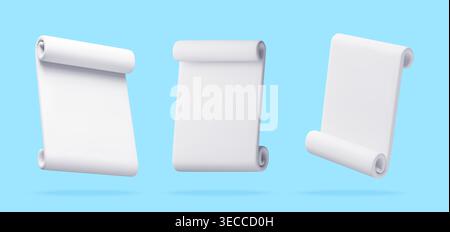 Three 3d scroll icons isolated on light blue Stock Vector