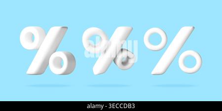 3D Three white percent signs isolated on blue Stock Vector