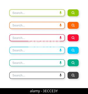 Various search bar templates. Internet browser engine with search box, address bar and text field. UI design, website interface element with web icons Stock Vector