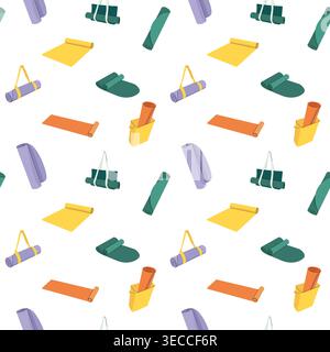 Seamless pattern of colorful yoga mats and bags for fitness and healthy lifestyle vector Stock Vector