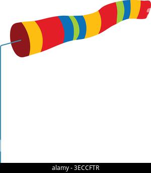 Simple illustration of a colorful windsock with bright horizontal stripes and an open circular end Stock Vector