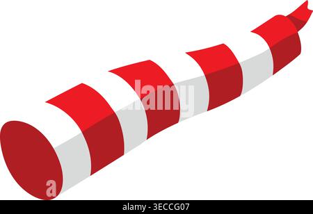 Simple illustration of a red and white striped windsock shown in a tapered cylindrical shape Stock Vector