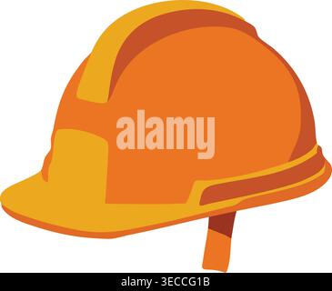 Simple illustration of an orange safety helmet with a chin strap hanging below the shell Stock Vector