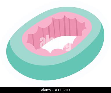 Simple illustration of a mint green oval object featuring a soft pink textured opening in the center Stock Vector