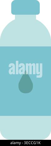 Simple illustration of a light blue bottle with a darker water section and a droplet symbol Stock Vector