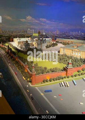 Moscow, Russia - October 23 2021: Miniature Kremlin complex with cathedral and walls, detailed Moscow city model Stock Photo