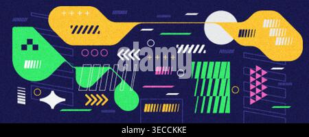 Modern Tech Abstract Background with Colorful Geometric Shapes and Texture Effects Stock Vector
