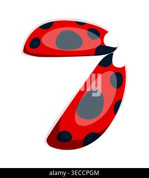 Ladybug insect font type cartoon number 7 seven Stock Vector