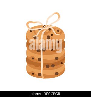 Hand-drawn illustration of homemade biscuit cookies with chocolate drops for packaging, menu, cafe, seasonal offer, bakery Stock Vector