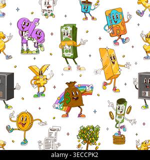 Groovy hippie business characters seamless pattern Stock Vector