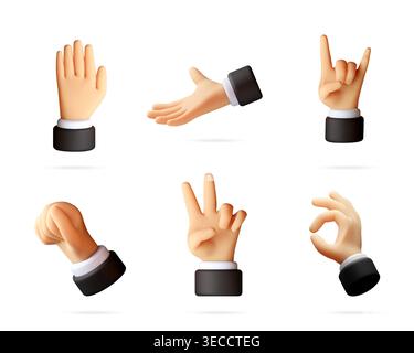 Set of 3d human hand icons with different gestures Stock Vector