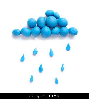 Cute cloud with rain drops made of plasticine isolated on white background Stock Photo