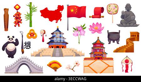 Chinese holiday, travel, culture icons and symbols Stock Vector
