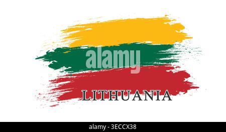 Lithuania. Brushstroke illustration in the colors of the country's national flag. Creative design idea Stock Vector
