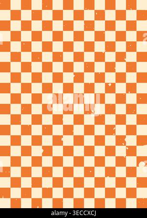 Groovy psychedelic orange checkerboard poster. Stock Vector