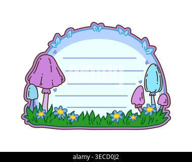 Kids memo note frame, forest mushrooms, flowers Stock Vector