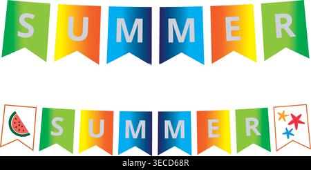 Summer party banner with colored pennants isolated on a white background Stock Vector