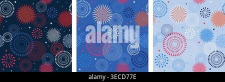 4th of July, American Independence Day celebration pattern with fireworks, banners, ribbons and color splashes Stock Vector