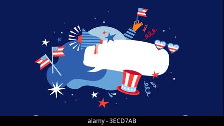 Happy Independence day america 250. poster with abstract geometric carnival elements. hats, flags and party accessories. Modern vector design Stock Vector