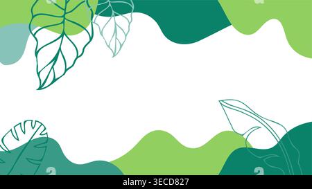 Exotic summer horizontal frame with colorful jungle leaves. Modern tropical banner background and botanical poster template Stock Vector