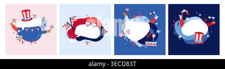 Happy Independence day america 250. poster with abstract geometric carnival elements. hats, flags and party accessories. Modern vector design Stock Vector