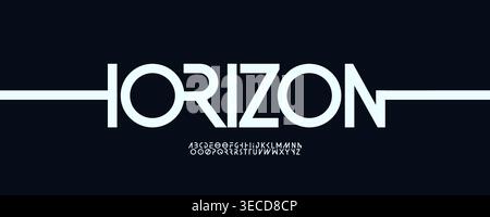 Minimalist Geometric Font Logo Block Alphabet Futuristic Letter Set Modern Typography, Display Typographic Design for Title Text, Typo Poster Headline Stock Vector