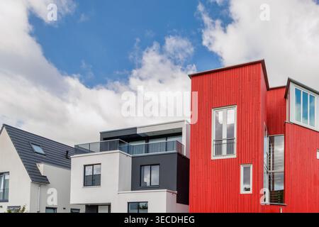 Row of newly built modern luxury family houses in Almere, The Netherlands Stock Photo
