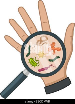 Bacteria and Germs on the Hand. Viruses Causing Various Diseases. Hand Hygiene Campaign. Vector illustration Stock Vector