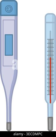 Electronic and Mercury Medical Thermometers. Thermometers for Temperature Measurement. Healthcare concept. Vector illustration Stock Vector