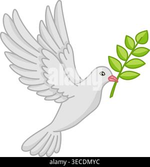 Flying Dove with Olive Branch. Vector Illustration of Bird. Peace Dove Stock Vector