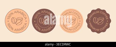 Set of coffee badges with arabica beans and premium label design for packaging and branding. Vector illustration Stock Vector
