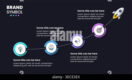 Infographic template with icons and 4 options or steps. Rocket. Can be used for workflow layout, diagram, banner, webdesign. Vector illustration Stock Vector