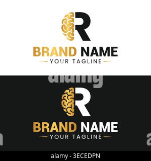 Modern Letter R Brain Logo Design Creative AI Technology Intelligence Initial R Tech Logo template Stock Vector