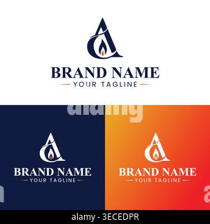 Modern Letter A Logo Design with Flame Drop Energy Oil Gas Abstract Brand Identity Template Stock Vector