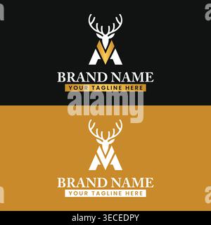 Letter A V Deer Logo Design Luxury Minimal Monogram with Antlers, Modern Elegant Brand Identity Stock Vector