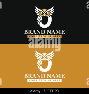 Letter O Owl Logo Design Modern Minimal Owl Monogram Initial letter O with owl Vector Illustration Stock Vector
