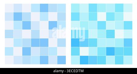 Set of blue pool tile mosaic patterns with square grid design in different color shades Stock Vector